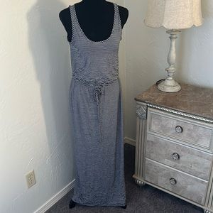 Blue & white nautical striped cut out maxi beach dress w/ rope belt